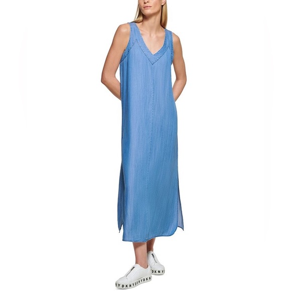 NWT $115 DKNY Linen V-neck Linen Midi - Picture 7 of 11